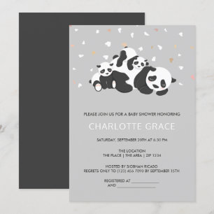 Cute Twin Panda Personalized Baby Shower Invitation
