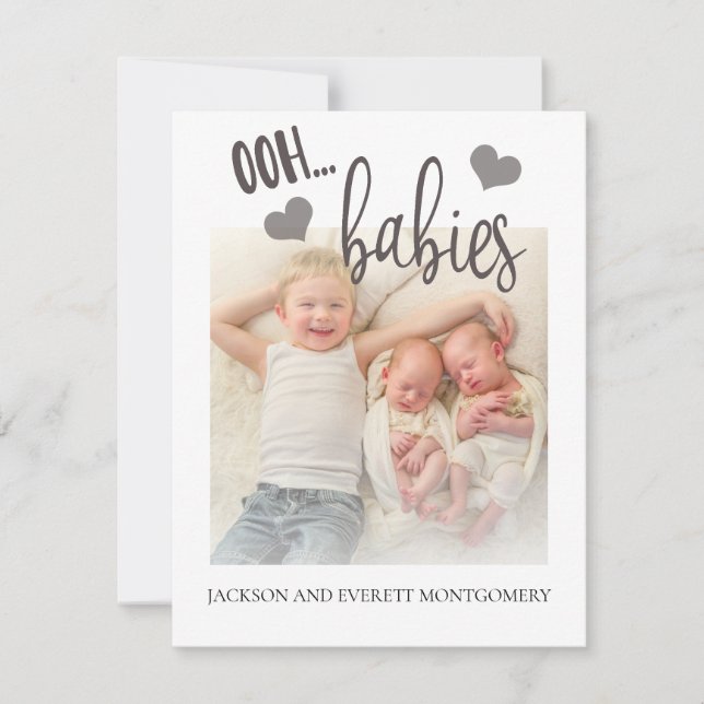 Cute Twin Photo Birth Announcement Ooh Babies (Front)