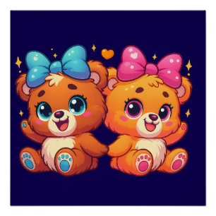Cute Twin Teddy Bears Poster