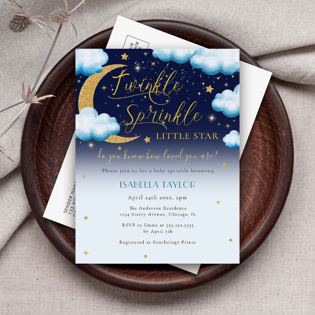 Cute Twinkle Little Star Blue Boy Baby Sprinkle Invitation Postcard (Creator Uploaded)