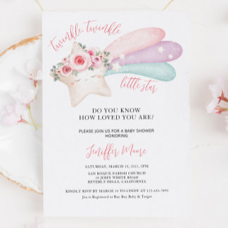 Cute Twinkle Twinkle Little Star Baby Shower Invitation