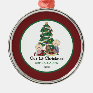 Cute Twins 1st Christmas Personalized Metal Ornament
