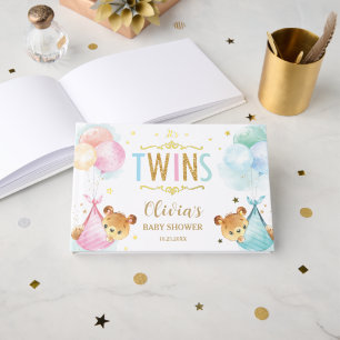 Cute Twins Baby Girl Boy Teddy Bears Baby Shower Guest Book