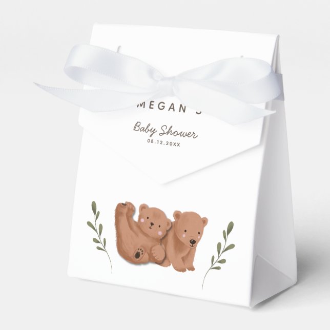 Cute Twins Bear Baby Shower  Favor Box (Front Side)