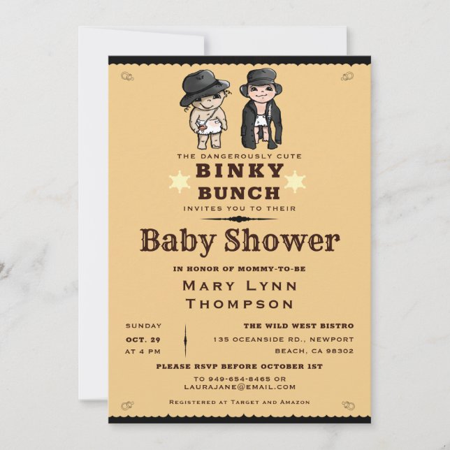  Cute Twins Binky Bunch Western Baby Shower Invitation (Front)