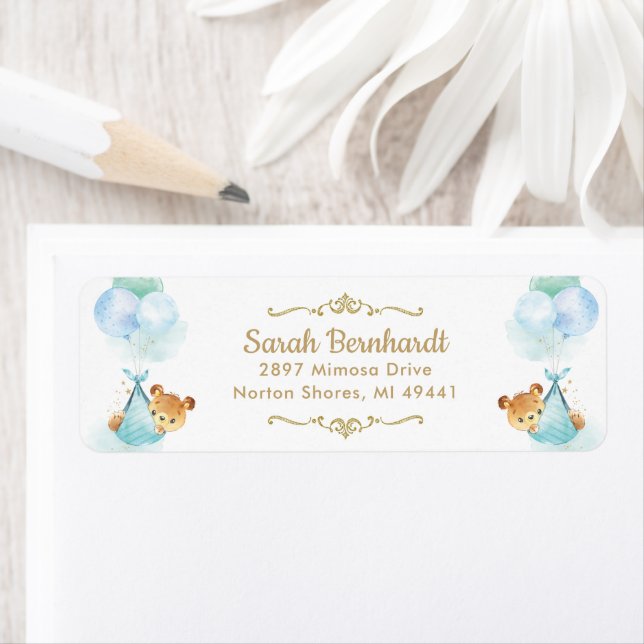 Cute Twins Boys Teddy Bears Baby Shower Label (Insitu)