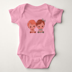 Cute Twins Cartoon Illustration Baby Bodysuit