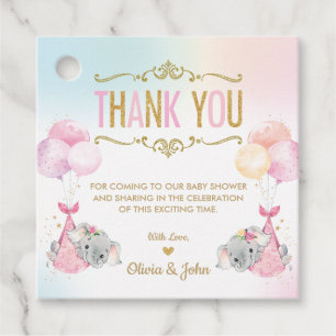 Cute Twins Girls Elephant Baby Shower Thank You Favour Tags