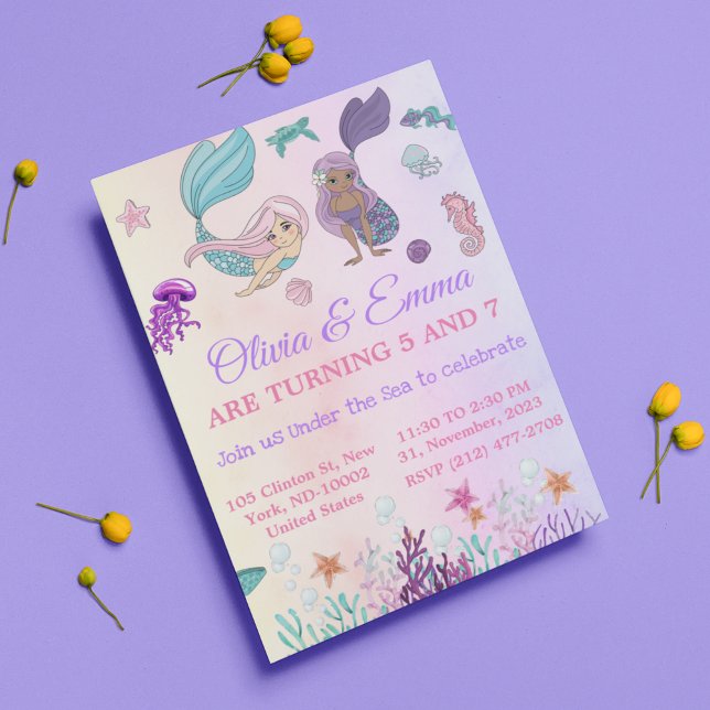 Cute Twins Mermaids and Pirates Birthday Party Invitation (Creator Uploaded)