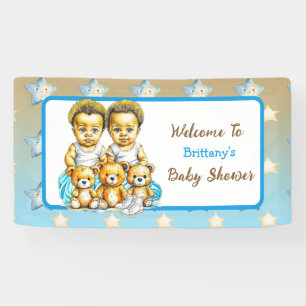 Cute Twins of color Baby Boys Baby Shower Treats Banner