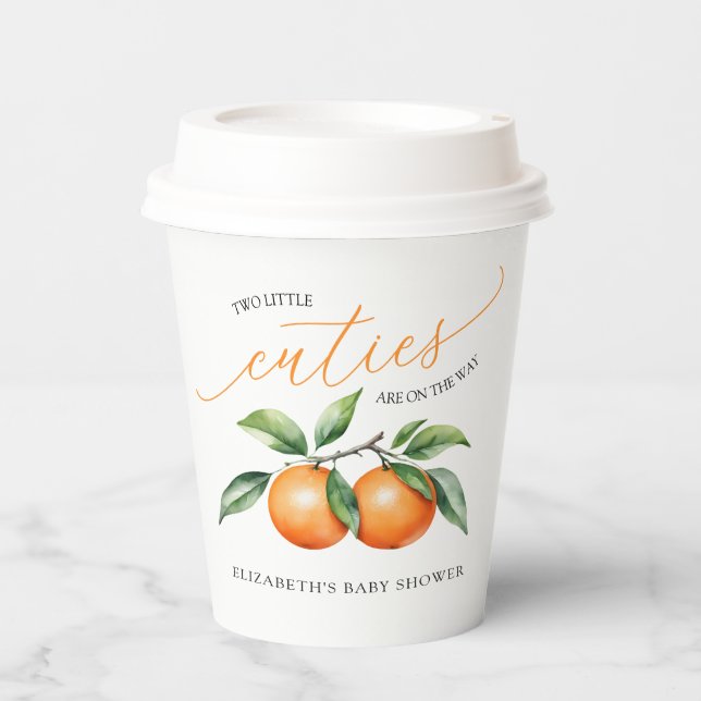Cute Twins Orange Baby Shower Paper Cups (Front)