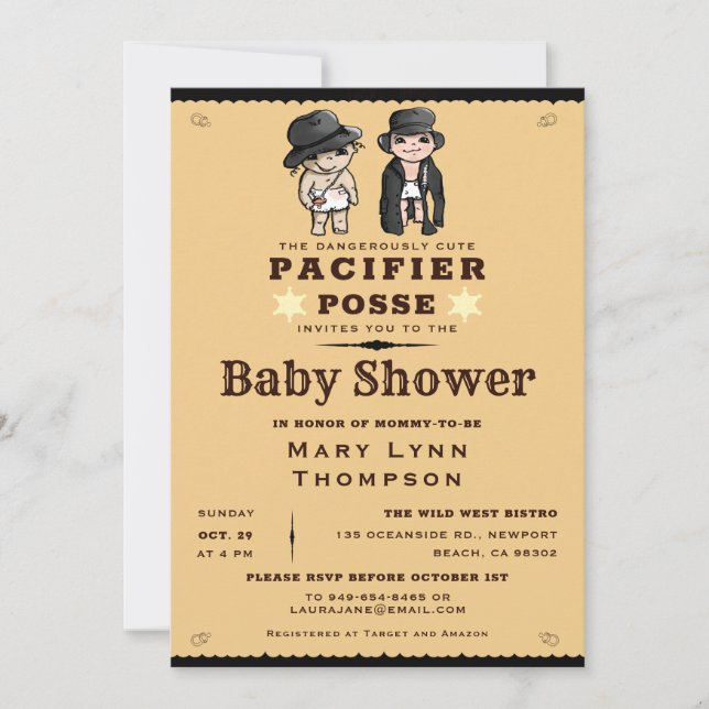 Cute Twins Pacifier Posse Western Baby Shower Invitation (Front)