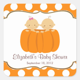 Cute Twins Pumpkin Baby Shower Square Sticker! Sticker