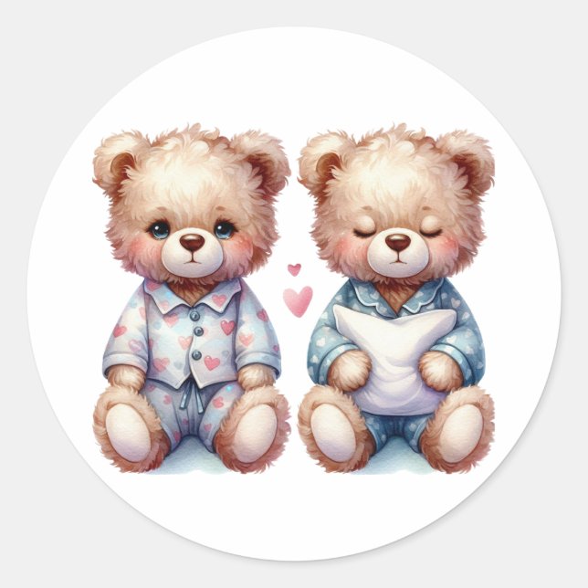 Cute Twins - Sleepy Teddy Bears Classic Round Sticker (Front)