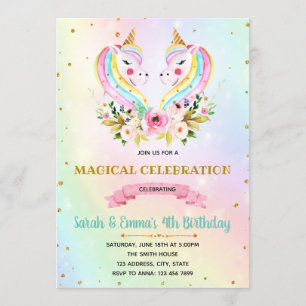 Cute twins unicorne invitation de la fête
