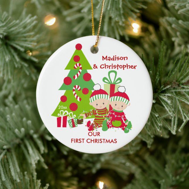Cute Twins Very First Christmas Ornament (Tree)