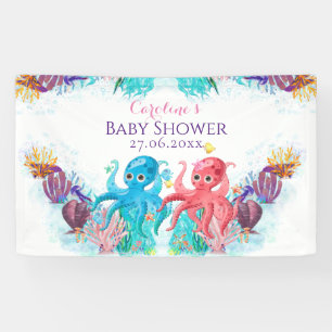 Cute TwinsOcean Octopus colourful Happy Birthday Banner