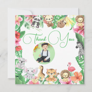 Cute Two at the Zoo Jungle Animals Photo Birthday Thank You Card