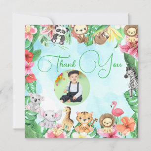 Cute Two at the Zoo Jungle Animals Photo Birthday Thank You Card