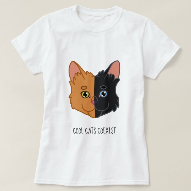 Cute Two Colour Orange and Black Chimera Cat T-Shirt (Design Front)