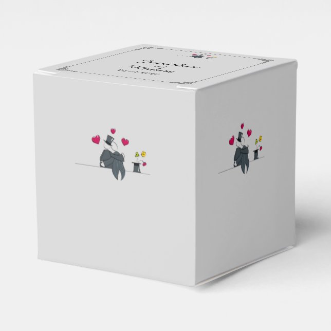 Cute Two Grooms Cartoon Gay Wedding Favour Box (Front Side)