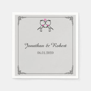 Cute Two Grooms Kissing Gay Wedding Napkin