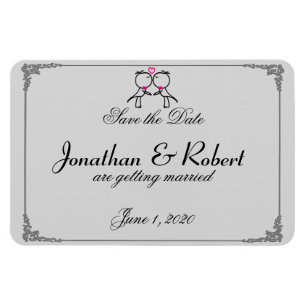 Cute Two Grooms Kissing Gay Wedding Save the Date Magnet