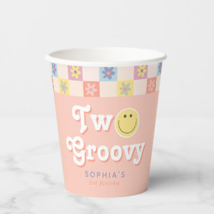 Cute Two Groovy Retro Boho 2nd Birthday Paper Cups