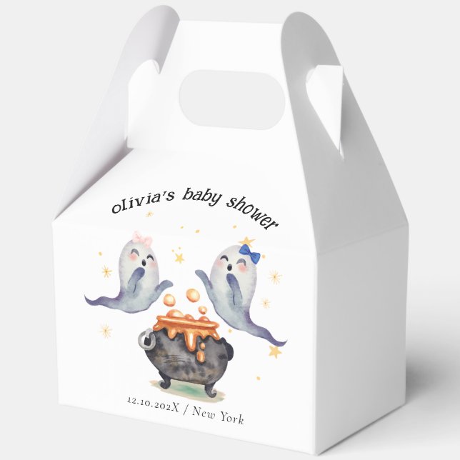 Cute Two Little Boos Bow Ghost Twins Baby Shower  Favor Box (Front)