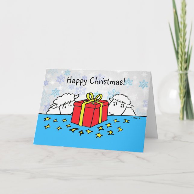 Cute Two Little Sheep Gift Christmas Card (Front)