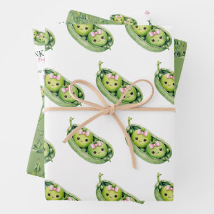 Cute Two Peas in A Pod Girl Pink Twins Baby Shower Wrapping Paper Sheet