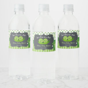 Cute Two Peas in a Pod Twin Boys Twins Baby Shower Water Bottle Label