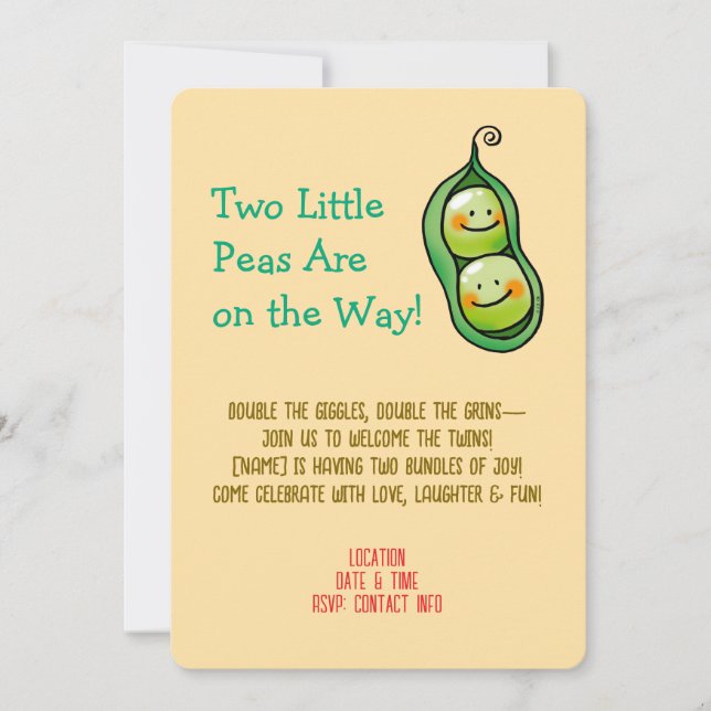 Cute Two Peas in a Pod Twin Shower Invite (Front)