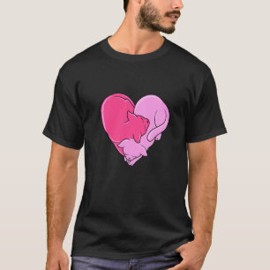 Cute Two Pink Cats Sleeping In Shape Of Heart Cat T-Shirt