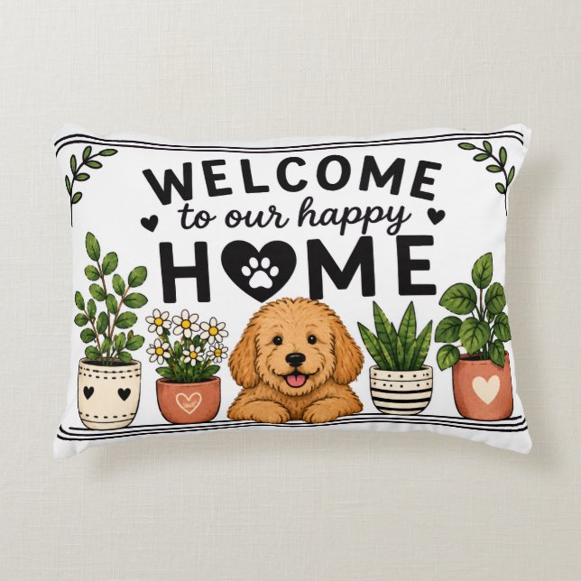 Cute Two-Sided Puppy and Kitten Welcome Pillow (Front)