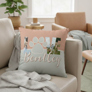 Cute Two Tone Dog Photo Love Paw Print Throw Pillow
