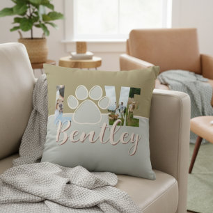 Cute Two Tone Dog Photo Love Paw Print Throw Pillow