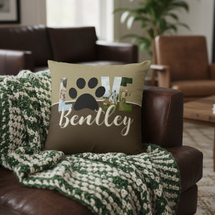 Cute Two Tone Dog Photo Love Paw Print Throw Pillow