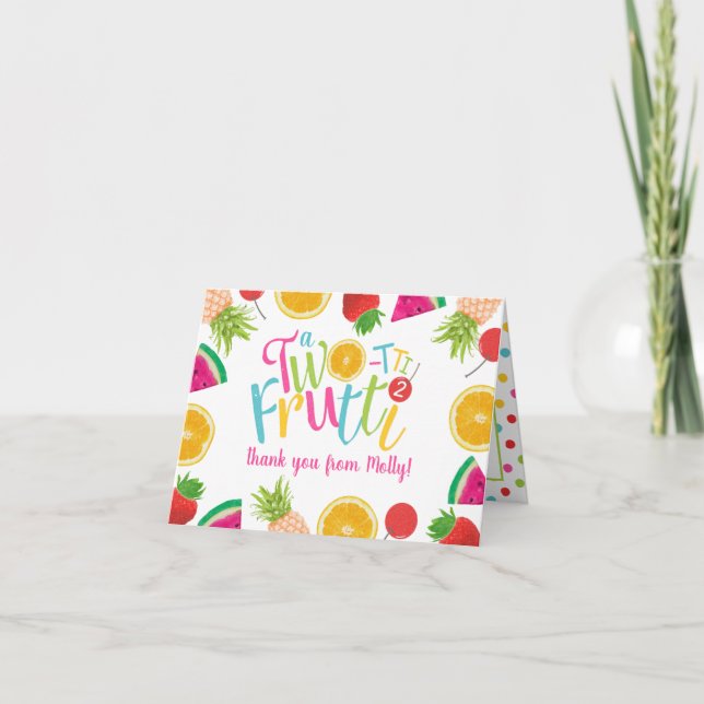 Cute TWO-tti Frutti Fruits 2nd Birthday Thank You Card (Front)