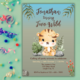 Cute Two Wild Safari Tiger Kids 2nd Birthday  Invitation