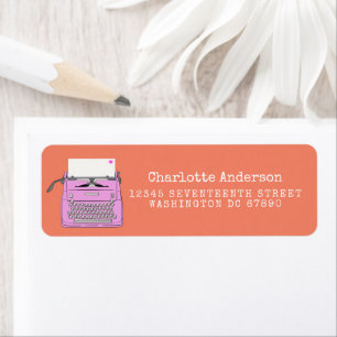 Cute Typewriter in Pink and Orange Return Address 
