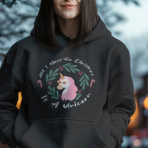 Cute Typography Funny Pink Unicorn Christmas Women Hoodie