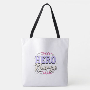 Cute Typography Nurse Hero Violet Large Tote Bag
