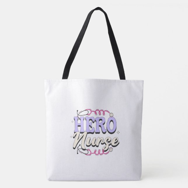 Cute Typography Nurse Hero Violet Large Tote Bag (Front)