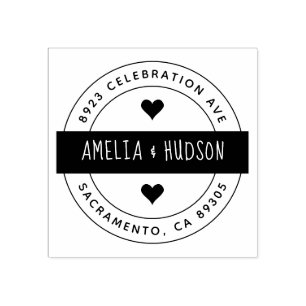 Cute Typography Round Wedding Return Address Rubber Stamp