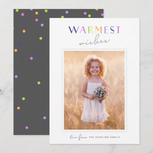 Cute Typography "Warmest Wishes" Colourful Photo Holiday Card