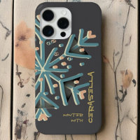 Cute typography winter snowflake girly  grey teal 