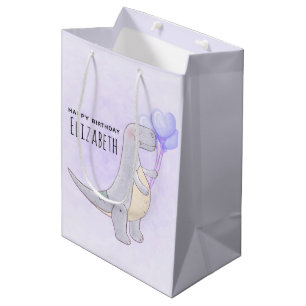 Cute Tyrannosaurus Rex Dinosaur Toy with Balloons Medium Gift Bag