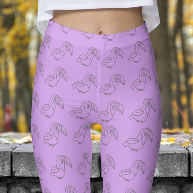 Cute Ube Toucan Bird Pattern Leggings (Tocan Bird on Bright Ube)