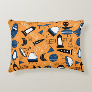 Cute ufo alien spaceships, planets, galaxies seaml accent pillow